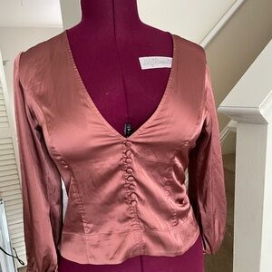 Express Satin V-Neck Blouse in Copper
